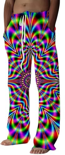 EVELUST herr färgglada psykedeliska joggingbyxor – 70-tals 80-tals hippie karneval kostym breda ben, bekväma fritidsbyxor mode karneval år byxor disco temafest utsvängda byxor (violett, XL, 1413 w)