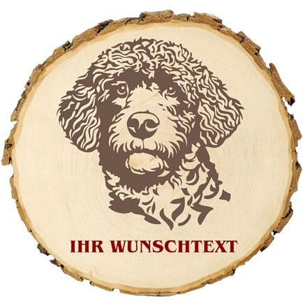 KIWISTAR UG - 14-16 cm Baumscheibe - Lagotto Romagnolo - Hund - personalisiertes Geschenk individuell selbst gestalten - Name - Holzscheibe mit Wunschtext - Naturholz - Geschenk - Türschild