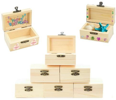AolKee mini coffres au trésor, en bois, avec couvercle et fermeture en métal, coffre a jouet, boite en bois a decorer pour travaux manuels, anniversaires d'enfants, 9 x 5,5 x 5 cm