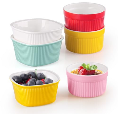 YapitHome Moldes de cerámica pequeños para souffle para crema brulee, magdalenas, pasteles, soufflés