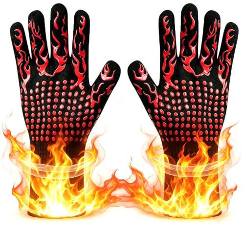 Gants de four résistants à la chaleur extrême - Gants de protection antidérapants en silicone - 800 ℃ - Pour cuisine, pâtisserie, soudure, coupe, imperméable, ignifuge, résistant à l'huile (rouge)