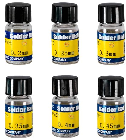 Lead-Free Mounting Solder Ball 6 Bottles Tin Solder Ball Tin Solder Ball Reballing Tin Solder Ball Reballing Soldering Heat Universal Stencils for PCB Chip 0.2,0.25, 0.3, 0.35, 0.4, 0.45mm