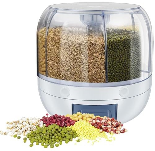 KhUkhu Dispensador De Alimentos Redondo De 6 Rejillas, Cubo Giratorio De 360 ​​Grados, Contenedor Transparente para Almacenar Arroz, Caja Giratoria para Cereales Y Frutos Secos Sellada con Tapa