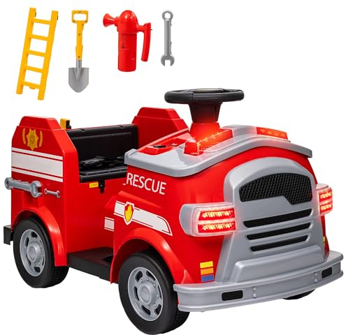 AIYAPLAY Kinder Elektroauto 12V Kinderauto Elektrisch für 3-5 Jahre Rot | Hupe, Musik, Sirene, Warnlampe, Elektrofahrzeug mit Scheinwerfer, Sanftanlauf, Kinder Feuerwehrauto, 3 km/h