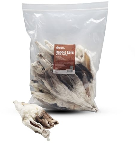 Natures Nurtured Rabbit Ears with Fur for Dogs - Natural Chew Treats for Dental Health, Digestion, Anxiety Relief & Hypoallergenic - 500g - High in Protein & Magnesium