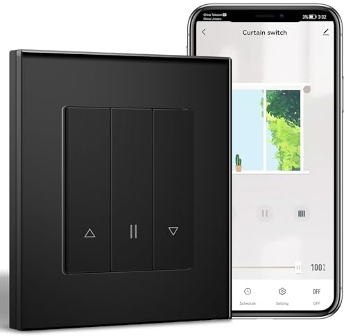 BSEEDLIFE Smart Interrupteur Pour Volet Roulant Intelligent Mural,WiFi Interrupteur Encastré 1 Gang 86 * 86mm,Compatible avec Alexa et Google Home(via l'Application Tuya/Smart Life),Noir