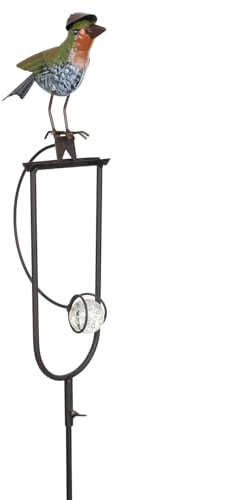 Moritz Gartenstecker Vogel 105 cm bunt – Windspiel Metall Pendel wetterfest | handbemalt mit Hut, Glaskugel-Gegengewicht, Terrasse Balkon Vorgarten, Frühling bis Herbst, charmante Geschenkidee