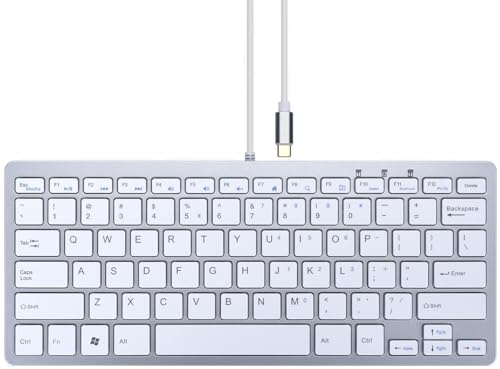 MCSaite Mini Clavier Filaire USB C QWERTY avec pavé Numérique Compatible avec Android/iOS/Windows 11/10/8, Argent