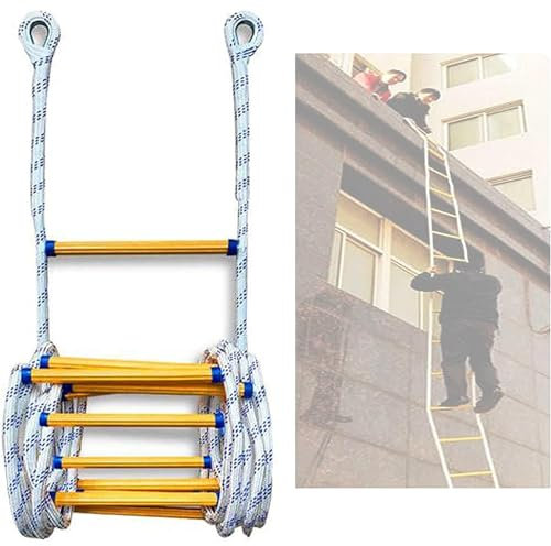 SBCGFY Rettungsleiter, Wiederverwendbare Strickleiter für sicheres Entkommen von Arbeiten in der Höhe, kompakte und leichte Not-Feuerleiter(15m/49.2ft)