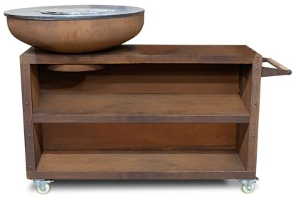 BonFeu BonBiza Island Corten – eldskål med plancha – grill med arbetsstation och på hjul – eldskål 80 cm – 135 x 65 x 110 cm