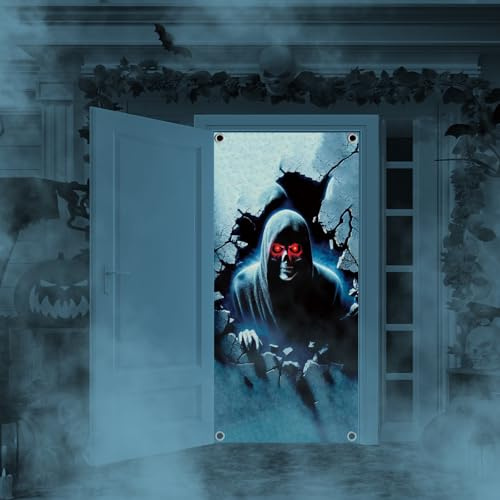 QIANAI Halloween Deko Türen Vorhang, Halloween tür Banner Deko, Türdekorationen Outdoor, Türverkleidungsdekoration, Horror Wanddeko, Atmosphäre Dekoration, Deko Innen Wand, Skelett Banner (Sensenmann)