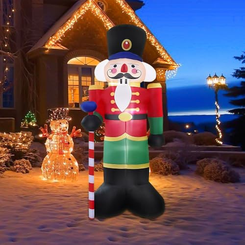 Willonin - Decoración inflable para cascanueces (240 cm, con decoración de escenario de soldado LED, diseño de santa