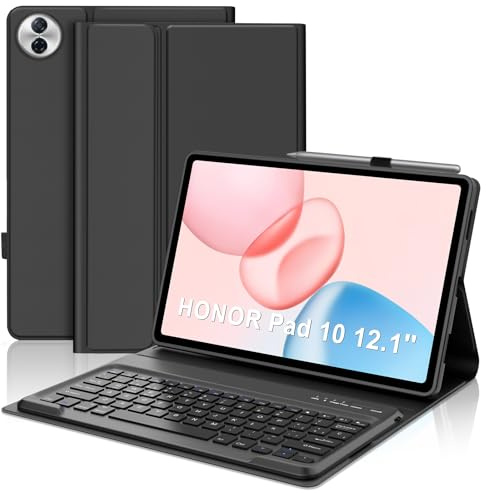 IVEOPPE Teclado para Honor Pad 10 12.1 Pulgadas, Teclado Funda Keyboard Español Ñ Desmontable Bluetooth para Honor Pad 10 12.1 2025, Negro