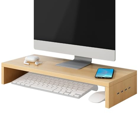 Duroecsain Sursupport d'écran pour bureau,Support Ergonomique avec 4 Ports USB | Rangement Sureau pour Ordinateur Portable et Station de Travail - pour écran imprimante fournitures accessoires clavier