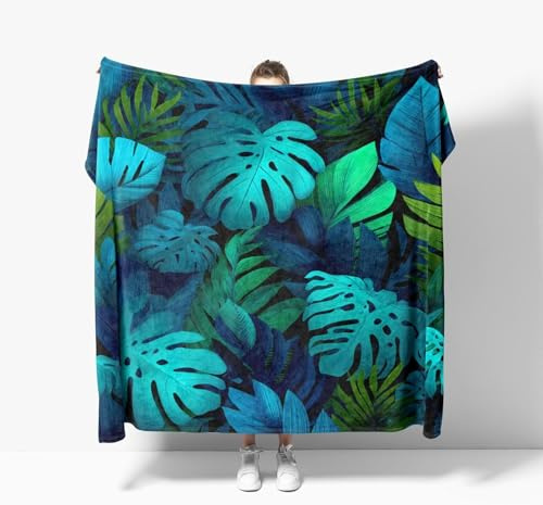Coperta Pile Singolo 150 x 200 cm Monstera Deliziosa Plaid Pile Foglie Tropicali Coperta in Flanella Caldo e Morbido per Divano, Letto a-0780