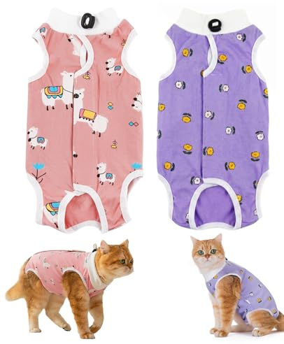 Rudfovn 2 Pack Cat Recovery Suit, Breathable Cat Body Suit after Surgery for Kitten Recovery