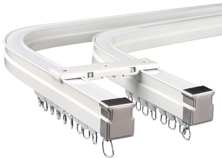Heavy Duty Curtain Double Track Bendable, Curved Curtain Rails for Bay Window, Wall or Ceiling Mount Curtain Rod with Brackets, Pulleys, Screws(Wall Mount,3m (9.8ft))