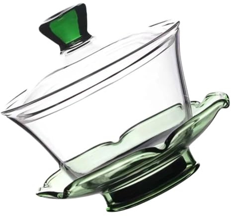 Tofficu Taza de Té Tipo Sopera de Vidrio Transparente Resistente al Calor, Diámetro 10 Cm, Altura 9 Cm, Color Verde, Juego para Preparar Té Tradicional Chino en Hogar