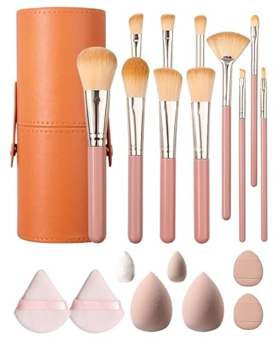 Makeupborstset 20/14/1 st professionellt sminkborstset: 11 borstar, svampar, pulverpuffar och hinkar (20 st)