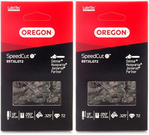 Oregon 95TXL SpeedCut - Chaîne de Tronçonneuse pour Guide-Chaîne de 18 (45 cm), 72 Maillons d'Entraînement, Compatible avec Dolmar, Ryobi, Husqvarna, Efco et autres (Lot de 2)
