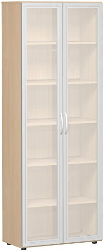 Gera Möbel S-386821-BU Glasflügeltürenschrank Mailand 6 OH mit Holzrahmen und Standfüßen, 80 x 42 x 216 cm, buche