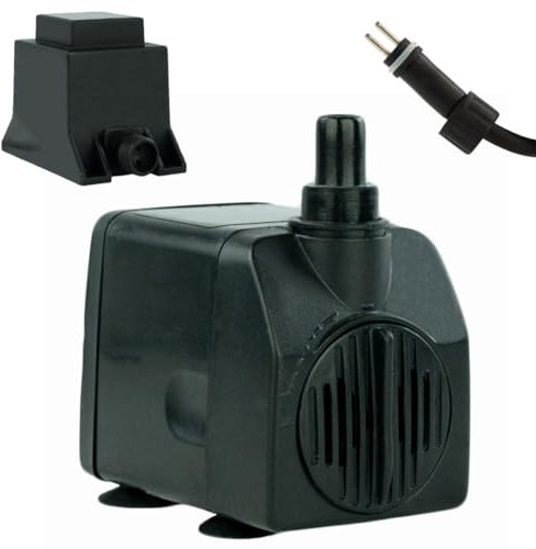 Wasserspiel-Pumpe 12 V – 450 L/H, nur 5 Watt, 7m Kabel, extrem leise, 80 cm Förderhöhe, Teichpumpe, Wasserpumpe, Aquariumpumpe und Zimmerbrunnen-Pumpe | Tauchpumpe | Springbrunnenpumpe | KEP450L