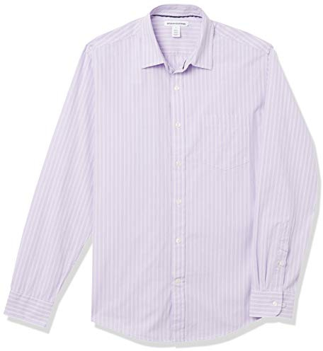 Amazon Essentials Men's Regular-Fit Long-Sleeve Casual Poplin Shirt, Lavender White Double Stripe, XL