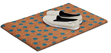 Relaxdays Fußmatte Punkte aus Kokos, HxBxT: 1,5 x 60 x 40 cm, rechteckig, rutschfest, Kokosfasern, Gummi, natur-blau