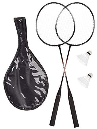Relaxdays 10 x Badmintonset, 20 Badmintonschläger & 20 Bälle, Federballschläger für Kinder und Erwachsene, HxB: 66 x 20 cm, grau