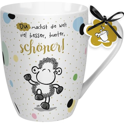 Sheepworld Tasse mit Spruch Du machst die Welt schöner | Kaffeetasse, Porzellan, 30 cl | Sheepworld Lieblingstasse, Geschenk, Freund, Freundin | 59601