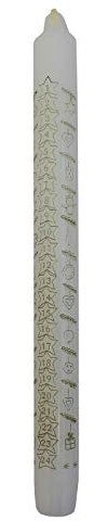 Ebersbacher Kerzenfabrik GmbH Adventskalenderkerze Sterne weiß mit goldenem Druck ca. (ØxH) 22 x 250 mm