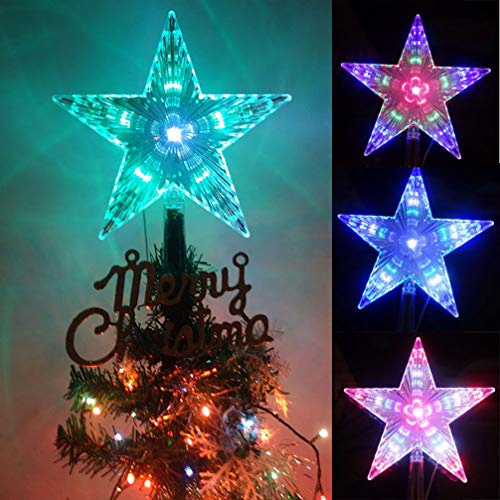 Mobestech 2pcs Étoile de Noël Arbre Topper LED Rougeoyant - Cime de Sapin Pentagramme Batterie Exploité pour Décor de Fête