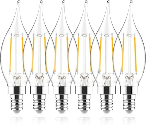 60W Equivalent Dimmable LED Chandelier Bulb - 4.5W 2700K Soft White Vintage Filament Candle Bulb, E12 Candelabra Base, 6 Pack