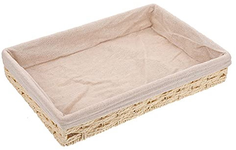 Healifty Rattan Storage Basket Wicker Woven Basket Shallow Jewelry Sundries Organizers Desktop Serving Tray Platter Hand Weaving Storage Box for Home Office Desktop Bathroom Beige 30X20X8CM