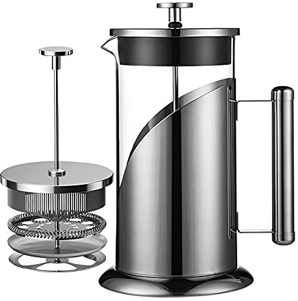 Cafetière à Piston (1 L/ 1000 ML) 8 Cups, Français Presse Café Triple Filtres Piston, Café & thé en Verre Borosilicaté, Cafetiere pour Maison, Bureau