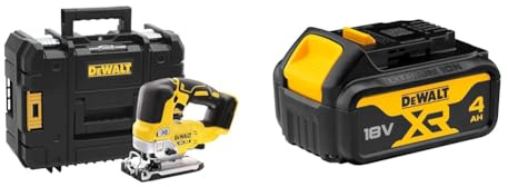 DeWalt DCS334NT-XJ DCS334NT-XJ-Sierra de Calar sin escobillas XR 18V sin Cargador/batería con maletín TSTAK II, Negro Y Amarillo + DCB182-XJ Batería carril XR 18V Li-Ion 4, Negro y amarillo