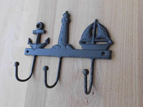 Deko-Impression Hakenleiste Wandgarderobe Maritim 3er Anker Schiff Leuchtturm Eisen