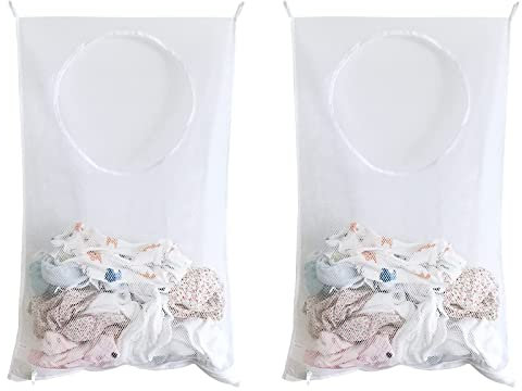 2 Pieza Bolsa Ropa Sucia Colgar, Cesto, Organizador de Ropa Sucia Ahorro de Espacio para Puerta Organizador Funda para Dormitorio Cuarto de Baño (Blanco)