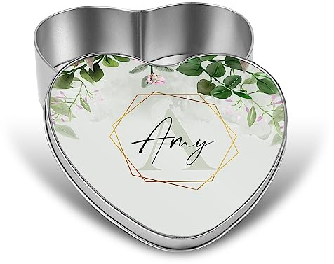 Print Maniacs Personalised Metal Tin Storage Jar Heart Jewelry Sweets Decorative Keepsake Memories Gift Box For Her Mum Grandma Auntie (M - 14cm x15cm x 4.5cm)