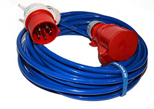 Hilark - Prolunga elettrica H07BQ-F 5G2,5 mm (5 x 2,5 mm²), spina angolare, 400V 16A IP44, colore blu, cavo di prolunga per cantiere, industrie, esterni (20 metri, Blu)