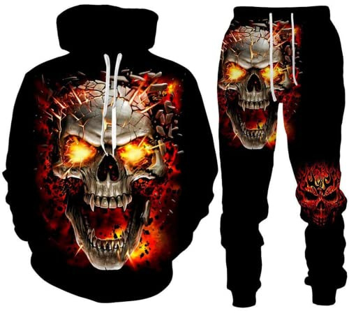 LEXAHO 3D Totenkopf Schädel Hoodie Männer Trainingsanzug Jogging Set Männer Sportanzug Männer Sweatshirt Hosen (Totenkopf 2,L)