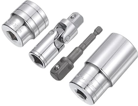 sourcing map Buchse Set 32mm Flach Tief Universalgelenk 1/4 Schlagadapter mit 1/2 Antrieb