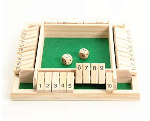 Kisangel Spiel Vier Crokinole-Brett 10 Zahlen Umdrehen Shut-The-Box-Regeln Klassische Tischversion Frösche Für Kinder Schachbrett Holzwürfel Blöcke Eltern-Kind Hölzern Bambus