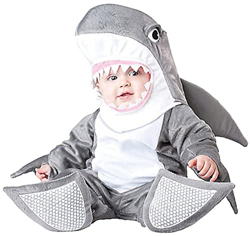 QIYUANT Baby sparkdräkt med huva fodrad haj flickor pojkar karneval halloween bus eller godis fest fotografi 0-3 år fleece onesie 80 (6-12 månader)