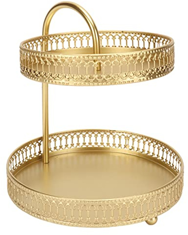 Soporte para cupcakes fruteros de cocina modernos gran capacidad, dorado, textura exquisita, metal resistente, 2 niveles, fruta, multiusos, elegante para Présentoirs à gâteau