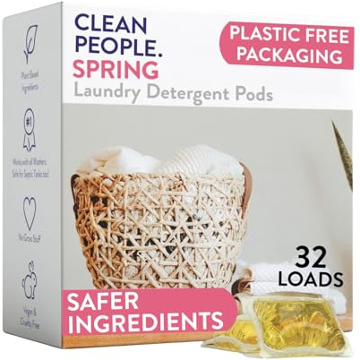 Clean People Laundry Washing Capsules - Recyclable Packaging, Hypoallergenic, Stain Fighting - Ultra Concentrated, Laundry Soap - Spring Scent, 32 Pack