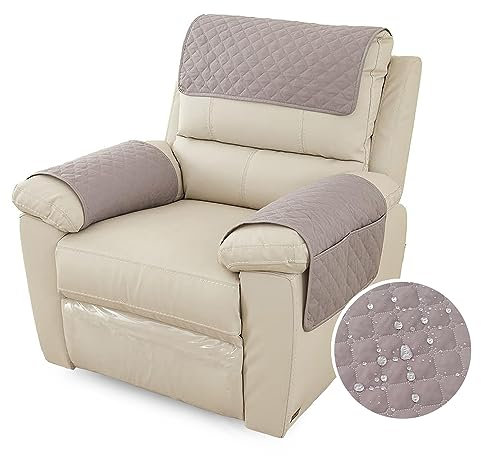 Fansu Funda para Reposabrazos de Sofá, Funda para Reposacabezas para Sillón Reclinable, Funda de Sillón Relax 1 Plaza con Bolsillos, Muebles Acolchado Antideslizante (1 Plaza,Gris Claro)