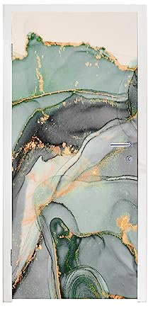 MuchoWow© Türtapete Selbstklebend Türposter Garten Tür Tapeten Gold - Marmor - Grün - Luxus - Glitzer - Marmoroptik - 95x235 cm