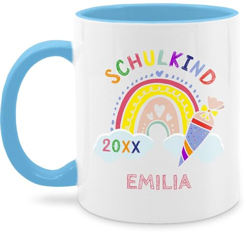 Tasse Tassen 325ml - Einschulung Schulanfang - Schulkind 2026 Regenbogen - 325 ml - Hellblau - schulkinder geschenke mädchen personalisierte einschulungsgeschenke schulanfänger schultüte