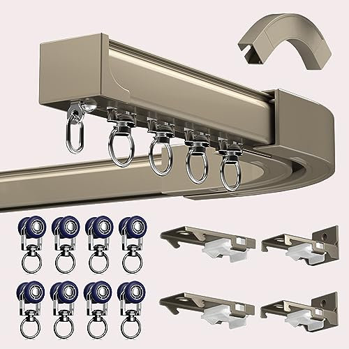 LIYI929GP Ceiling Curtain Track Bay Window Ceiling Curtain Rail With Heavy Duty Roller, Corner Connectors, Hanging Shades, Sheers, Panel Drapes, Single/double Pole Rail Straight/curved Room Divider